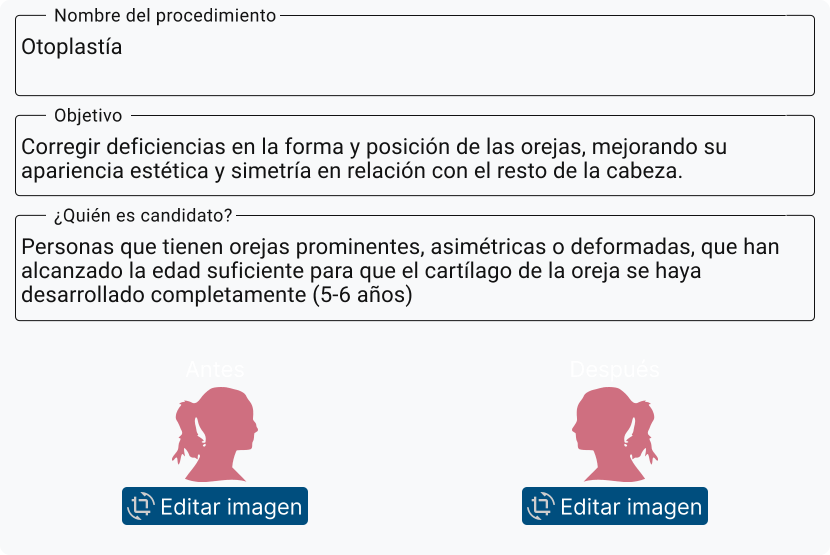 Sección de una página web mostrando el formulario de un procedimiento médico