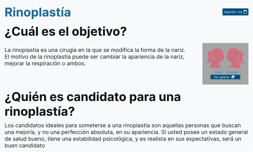 Sección de una página web mostrando un procedimiento médico